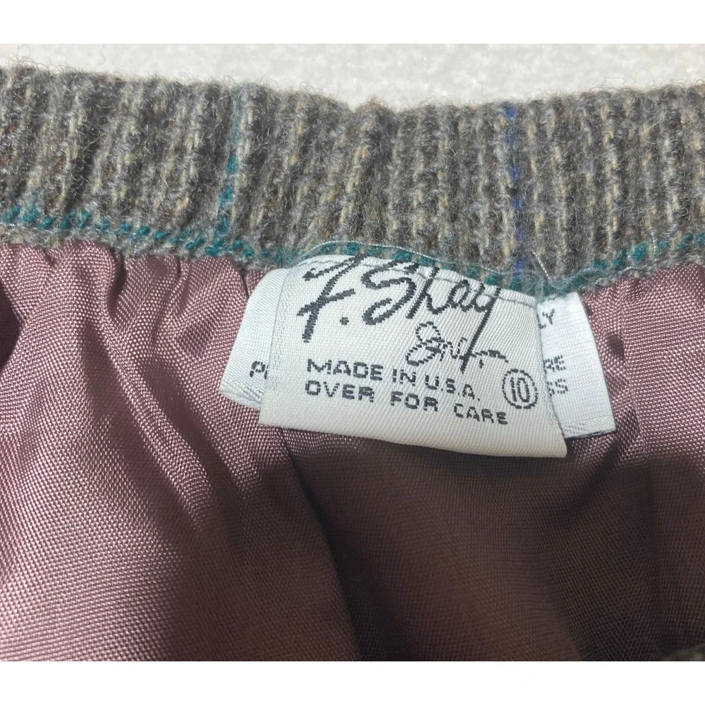VTG F. Shay Sz 10 Pure Wool Plaid Pencil Gray plaid‎ Skirt Career Office Pockets